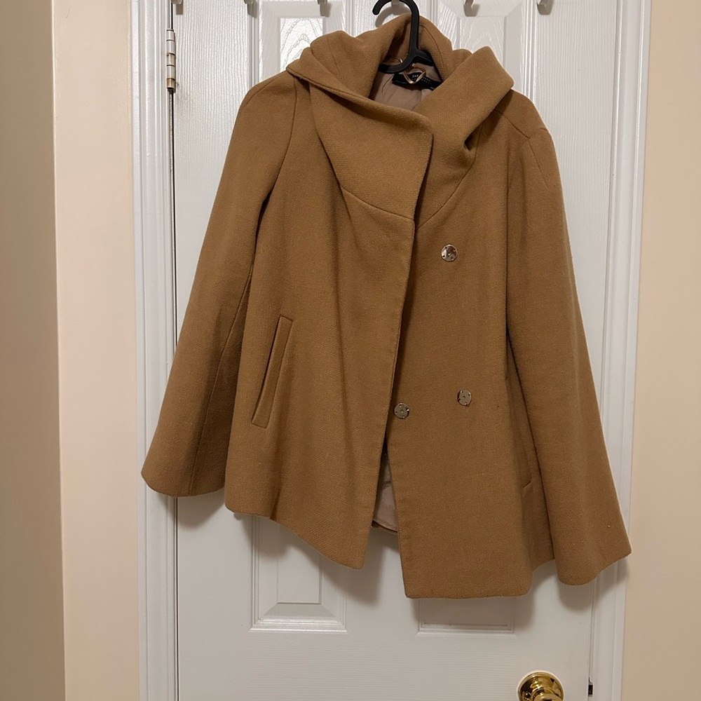 Zara Camel  Cape Coat with Draped Collar